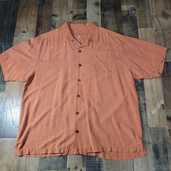 Tommy Bahama 100% Silk Mens XL Burnt Orange Short Sleeve Button Front Shirt FLAW - Picture 2 of 9